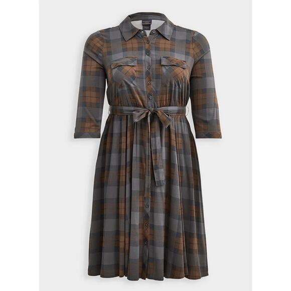 Torrid Outlander Tartan Shirt Dress - 2X Brown Plaid Belted, Claire Sassenach - Picture 1 of 13